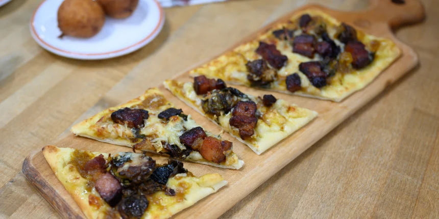 Pumpkin, Brussels Sprouts and Bacon Flatbreads
