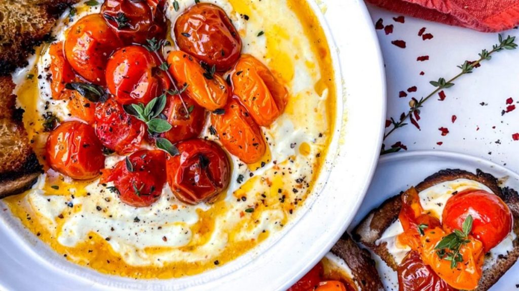Whipped Feta Dip with Roasted Garlic, Tomatoes and Olives